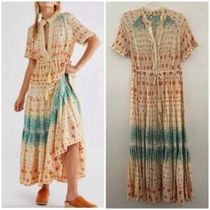 Free People Rare Feeling Tiered Maxi Dress Small in Cloud Combo Colorful Boho